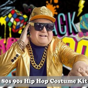 Gold Hip Hop Accessory Costume Kit Cap, Glasses, 2 Necklaces